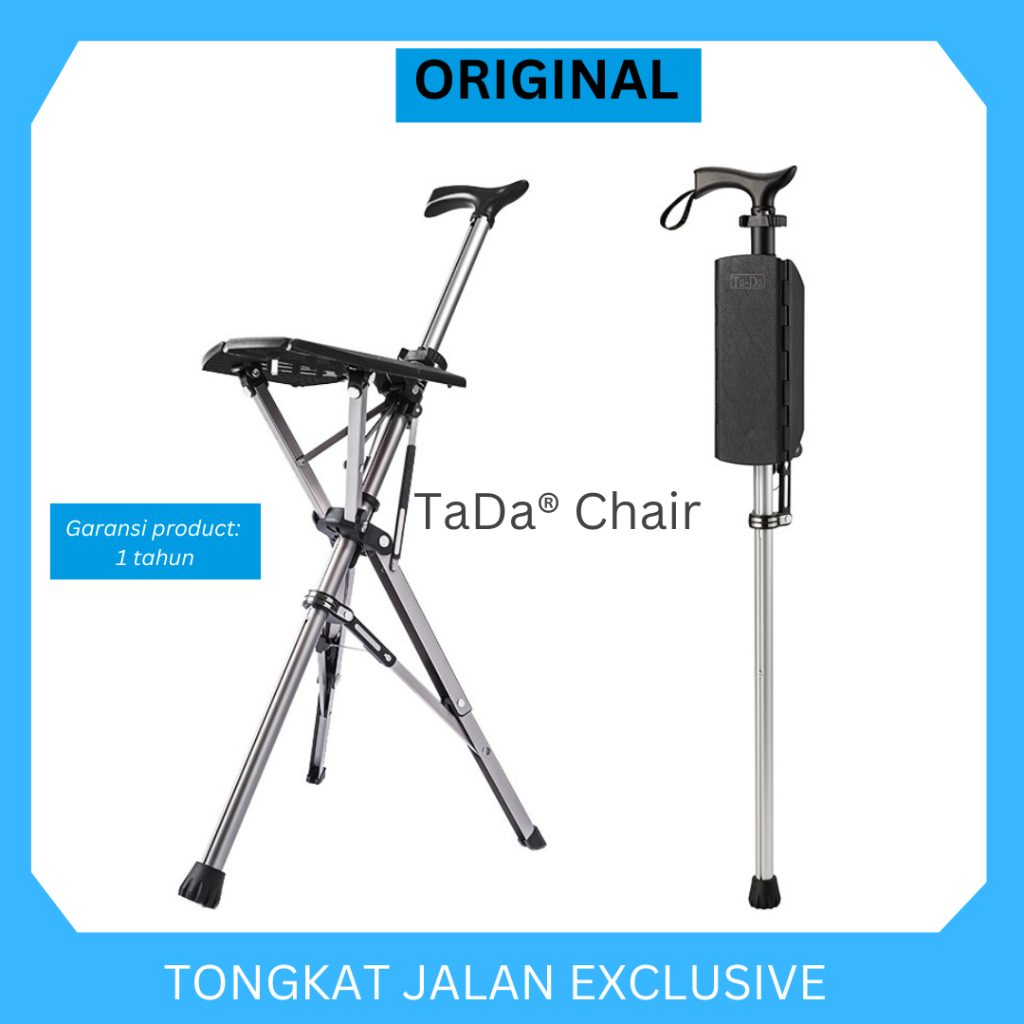 TaDa®Chair Tongkat Jalan Duduk Exclusive Tongkat Duduk Sholat Travel Tongkat Multifungsi Exclusive