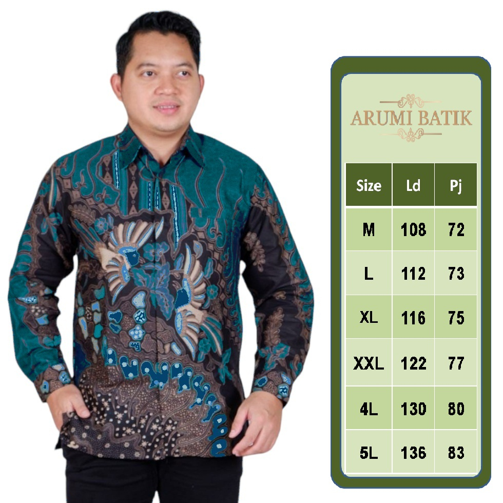 Hijau Tosca Kemeja Batik Pria Panjang Full Furing Big Size Jumbo XXXXL 5L