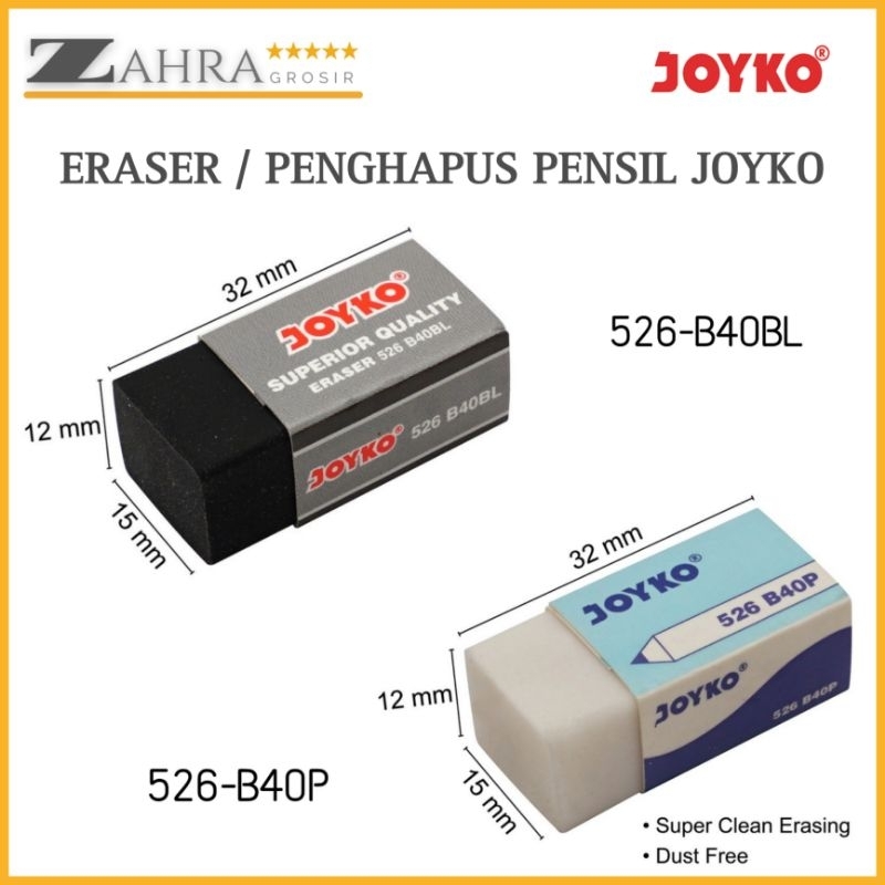 

Penghapus Pensil Joyko Original 526-B40BL / 526-B40P Eraser Hitam / Putih Karet