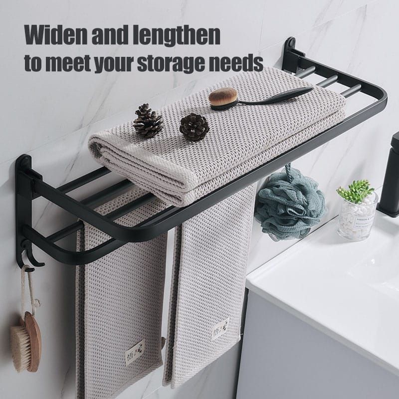 Gantungan Handuk Lipat 60cm Stainless 304 Black Series Bathroom Towel Rack Shower Rack Wall Premium