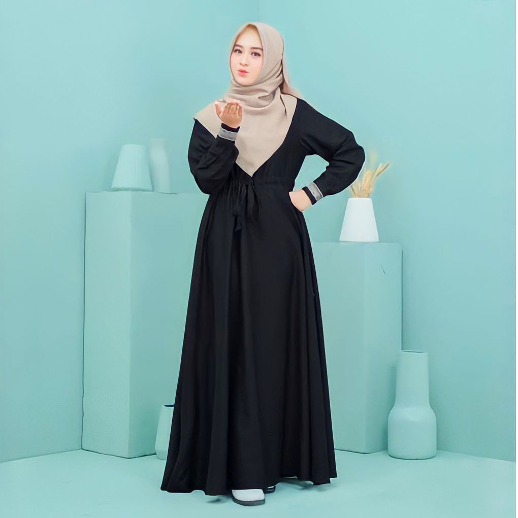 Gamis Katun Polos Toyobo Busui Friendly Lengan Renda Terbaru Original Kekinian