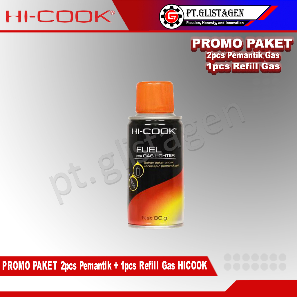 HI-COOK PAKET Korek Api Gas MPL-U 2Pc + Isi Ulang Pemantik 80Gram 1Pc