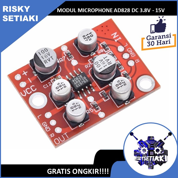 MODUL MICROPHONE PREAMP AD828 DC 3.8V - 15V