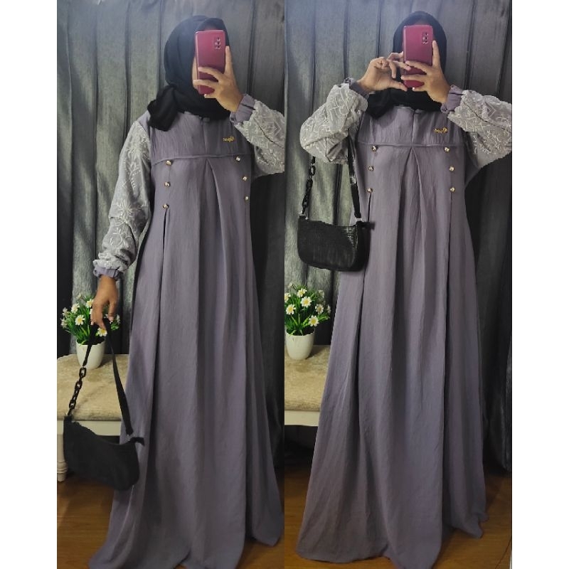 Gamis Nadhira plat emos crinkle airflow t tali pinggang busui