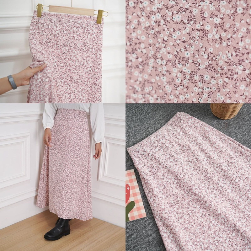 ROK KOREAN STYLE PREMIUM CRINKLE A LINE SKIRT FLORAL IMPORT PREMIUM