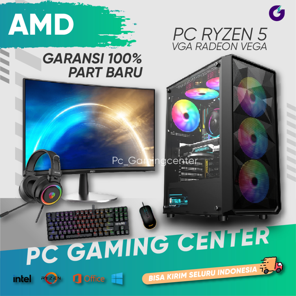 PC GAMING RYZEN 5 RAM 16 GB DDR4 KOMPUTER GAMING EDITING FULLSET MONITOR MURAH