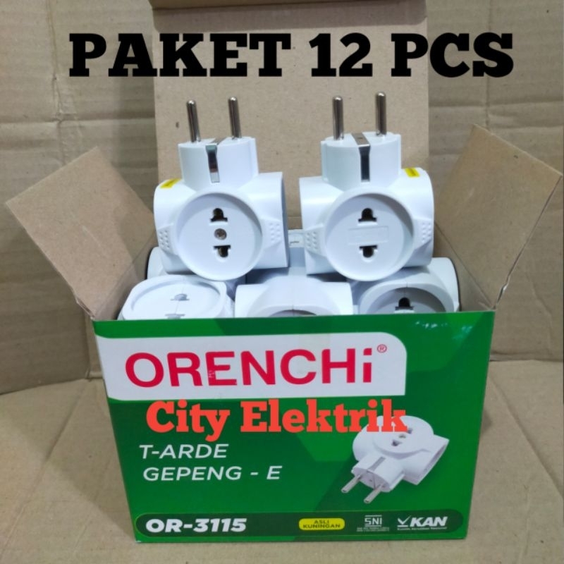 ( PAKET 12 PCS ) Steker T Arde ORENCHi 4 Lubang OR - 3115  ( Kuningan )