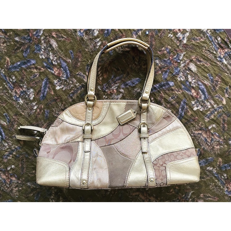 tas coach handbag preloved second patchwork gold coklat dome
