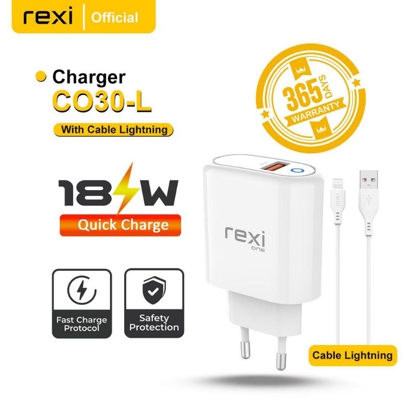 Rexi CO30 Fast Charging 18W 3A Charger with Micro USB / Type-C / Lightning Cable
