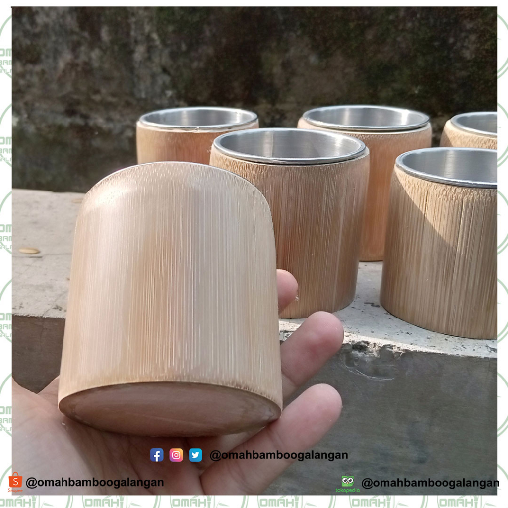 Gelas Mug Bambu Stainless Kapasitas Mungil Tanpa Gagang Gelas Mug Bambu Cangkir Mug dan Gelas Bambu 