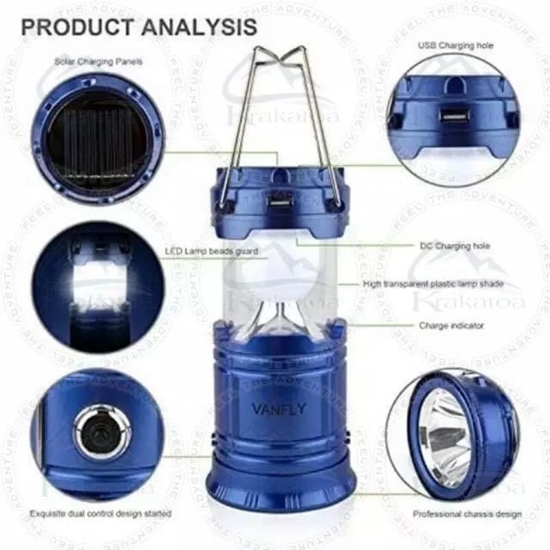 {DS} LAMPU CAMPING LENTERA SOLAR 6 LED / LAMPU CAMPING LANTERN 6 LED TENAGA SURYA BISA BUAT POWER BANK