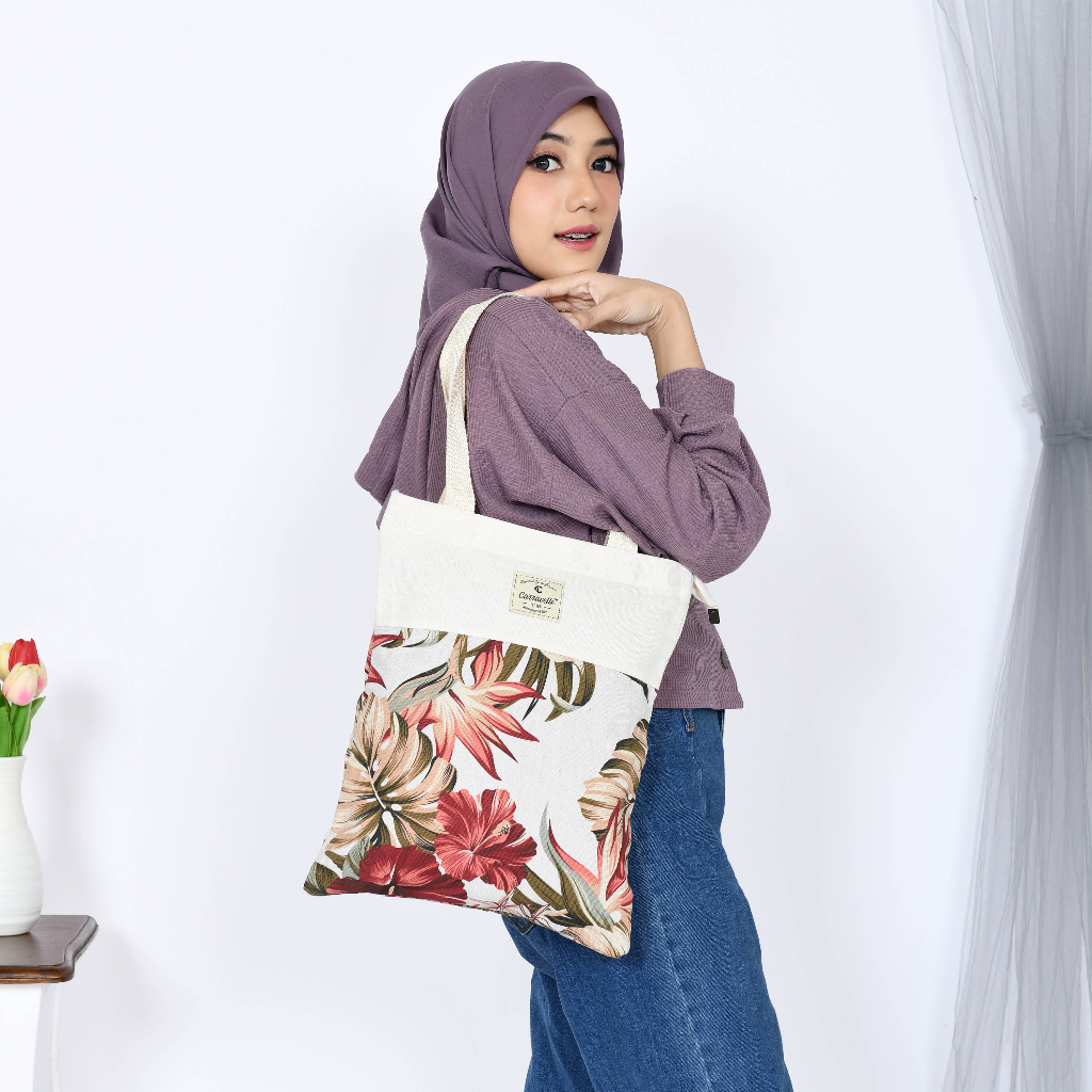 Totebag kuliah Wanita Kekinian model Tote bag resleting cewek dg bahan kanvas polos dan canvas motif bisa custom sablon untuk Tas seminar souvenir gift dll