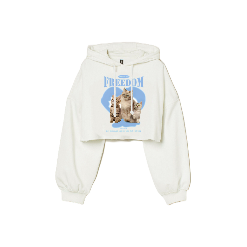 Hoodie Crop CAT FREEDOM H&amp;M Broken White Sweater Hoodie Cropped Wanita Korean Style