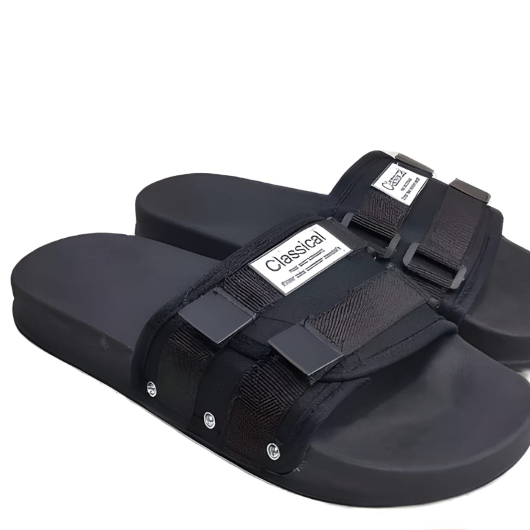 TERLARIS Sandal Slop Pria Fashion Slip On Dewasa Anti Slip Terbaru 2023-PVC NBH.02 Hitam