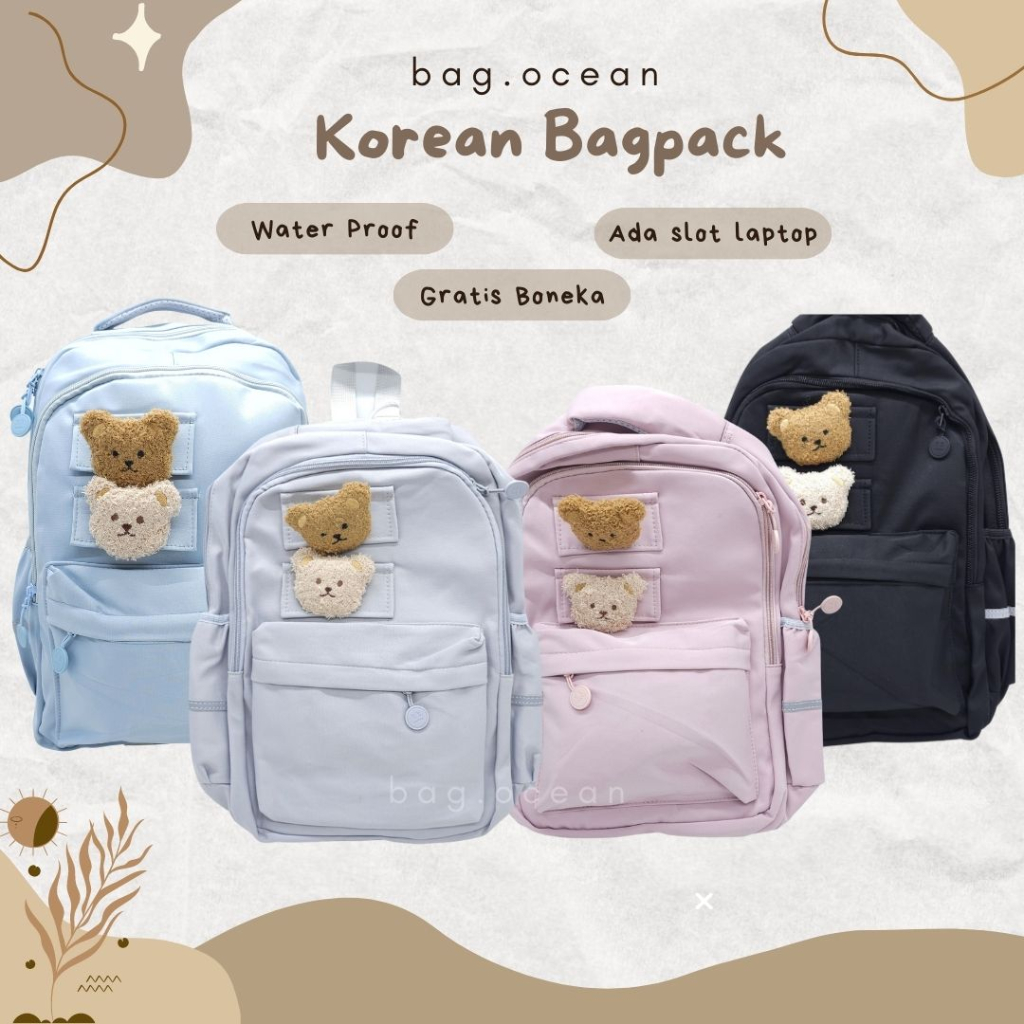 TAS KOREA GESPER + BONEKA BERUANG 17 INCHI MURAH LUCU / STYLISH KOREA BAGPACK MOTIF KOTAK&quot; + BONEKA / TAS KOREA IMPORT + BERUANG LUCU 17 INCH COLORFULL / RANSEL KOREA IMPORT ANTI AIR MURAH BARU / STYLISH TAS KOREA LUCU + BONEKA / TAS SEKOLAH KOREA IMPORT