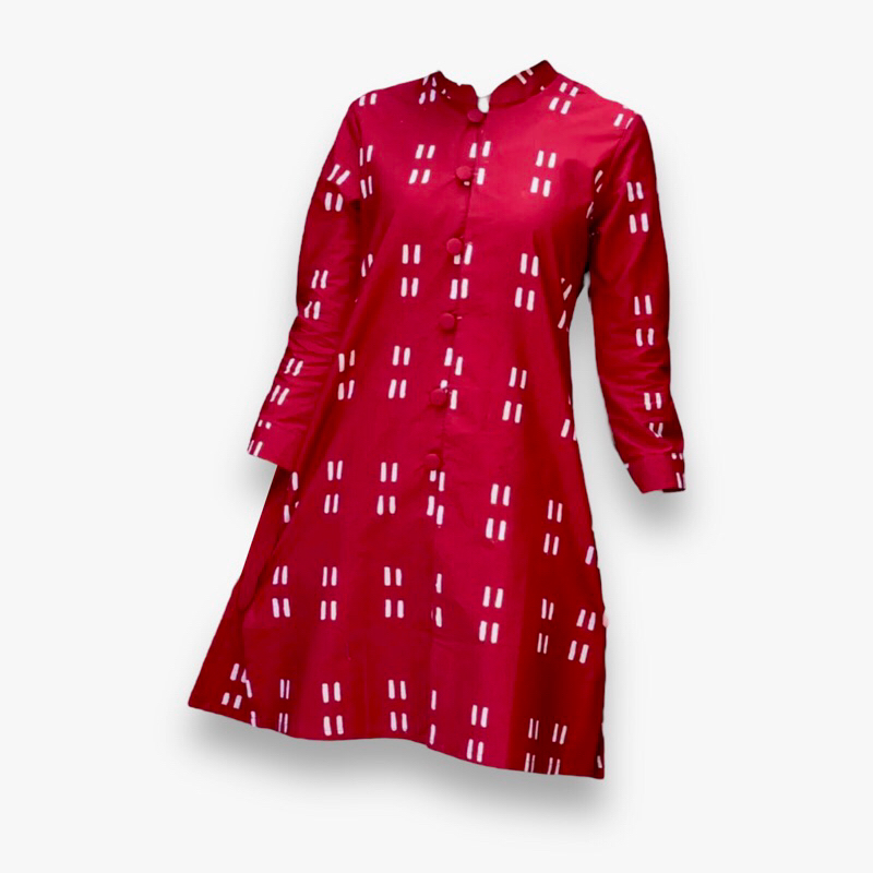 Tunik Batik Wanita Modern Terbaru Bahan Rayon Jumputan Handmade Solo Warna Merah Olive Terakota Hita