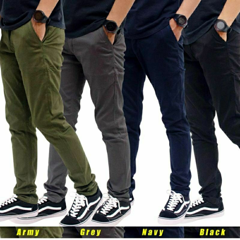 Celana Chino panjang Pria Bahan Adem Nyaman Katun Strecth/Melar Elastis