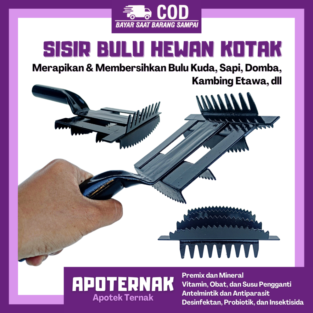 SISIR HEWAN KOTAK | Pembersih bulu kuda sapi domba kambing etawa horse hair comb