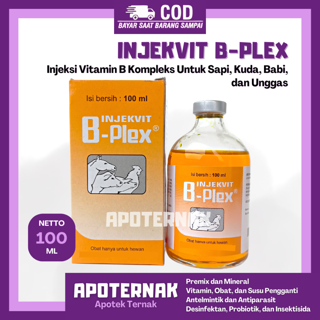 INJEKVIT B PLEX 100 ml | Vitamin B complex ternak dan unggas | Untuk kesehatan dan Produktivitas | B Komplek B Complex | Injekvit B Plejk MEDION