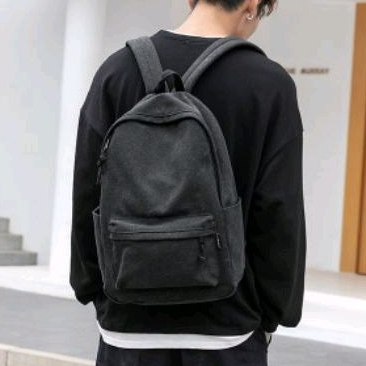 Tas Ransel Sekolah Laptop Pria Wanita Korea Fashion Bahan Kanvas Premium