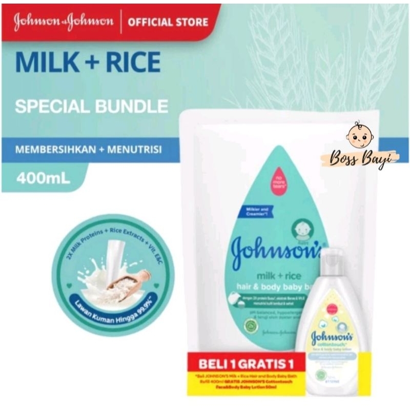 JOHNSONS Baby Milk Bath BANDED Refill 400ml + Lotion 50ml
