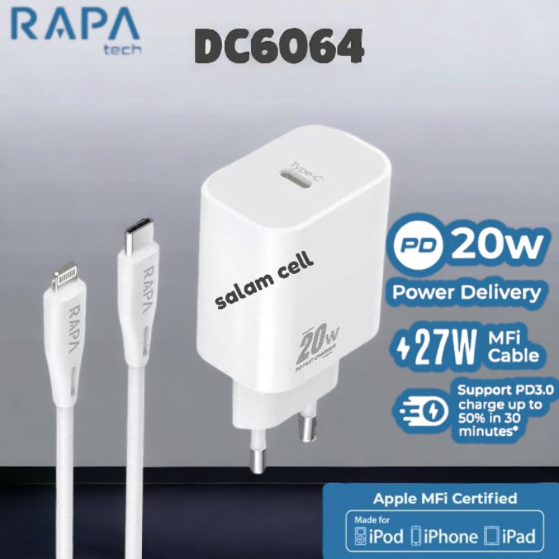 Charger iphone RAPAtech POWER II PD20W Charger with MFi Cable 27W DC6064 Original Rapa DC6064