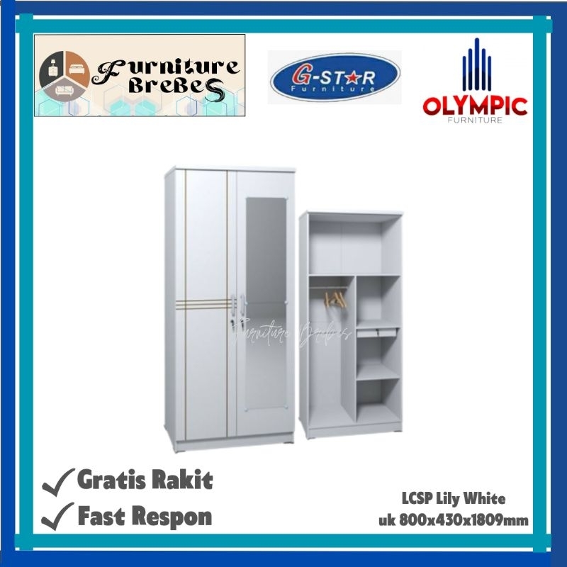 Lemari Pakaian 2 Pintu Putih Minimalis Modern Olympic / Lemari Baju 2 Pintu Murah