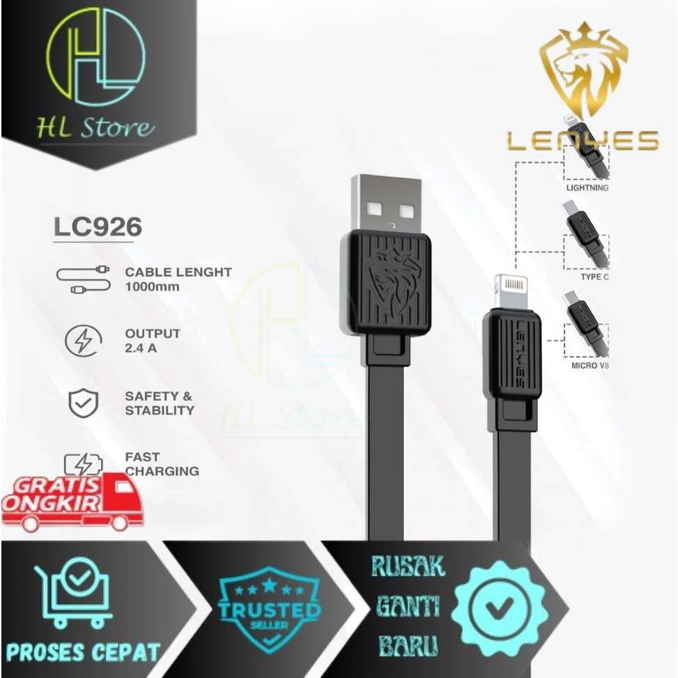 Flat Kabel Data Lenyes LC-926 2.4A Fast Charging High Quality