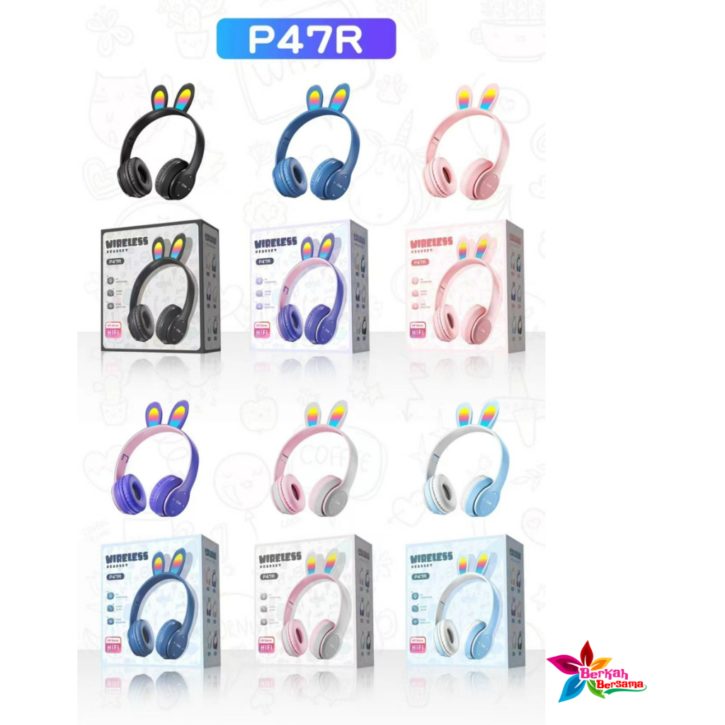 P47R CAT EARS HEADSET headphone Hf bando telinga kucing LED BANDO BLUETOOTH wireles RGB GAME HEADSET G-P47R LED WIRELESS super BASS BB8515