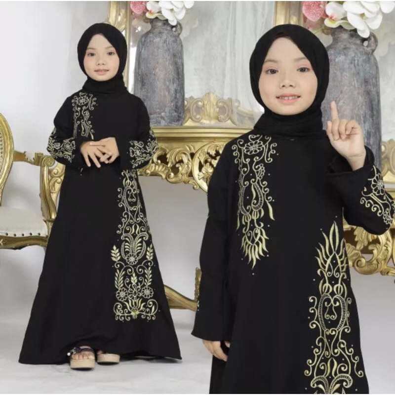 GAMIS SYARI ABAYA BORDIR ANAK MANAL GOLD PLUS PASMINA