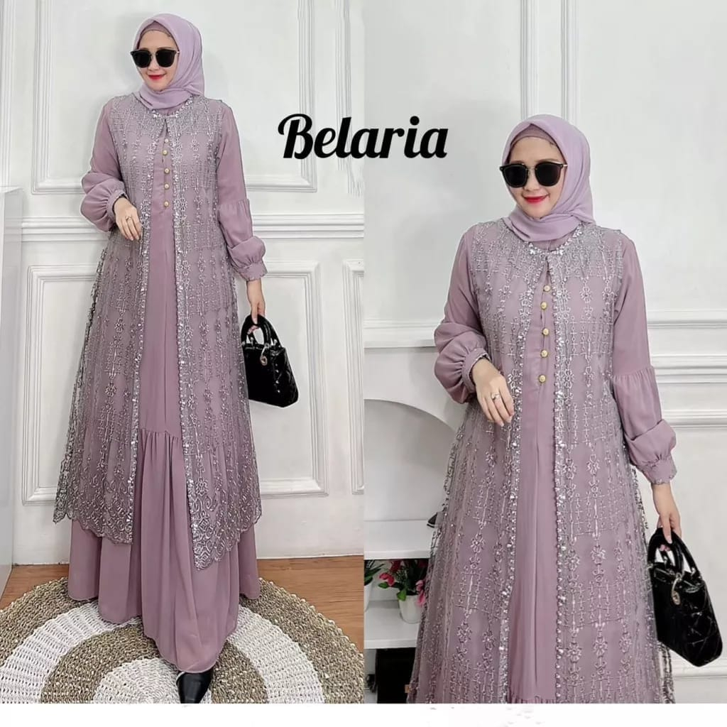 Baleria Dress Bahan Ceruty baby doll mix brukat aplikasi mutiara / Gamis Kondangan BAJU DEWASA MURAH TERBARU 2023