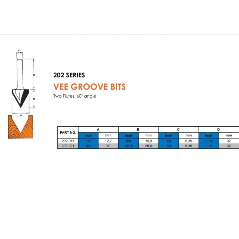 Mata profil Router / Trimmer Vee groove 90° / Mata ACP Lancip JAPAN