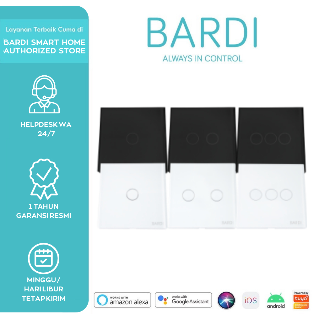 BARDI Wall Switch Smart Touch Saklar Sentuh 1 / 2 / 3 Gang White (Putih) / Black (Hitam) Otomatis