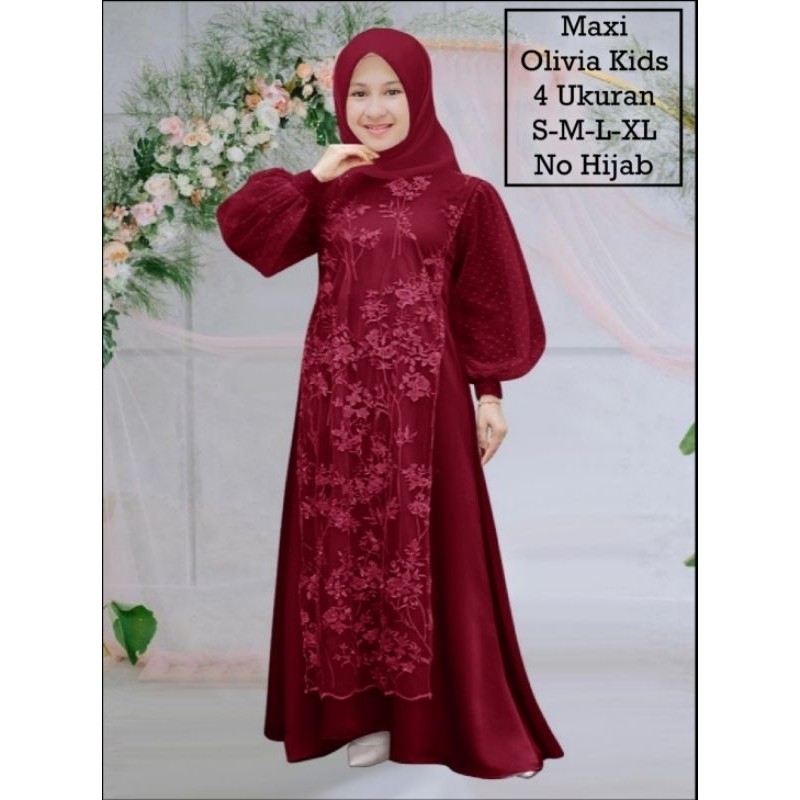 Pakaian Muslim Anak Wanita Dan Remaja Abg Perempuan Terbaru Kekinian/Maxi Olivia Kids 4 Ukuran S-M-L-XL/Matt Moscrepe Mix Brokat Mutiara Dan Tille Onde