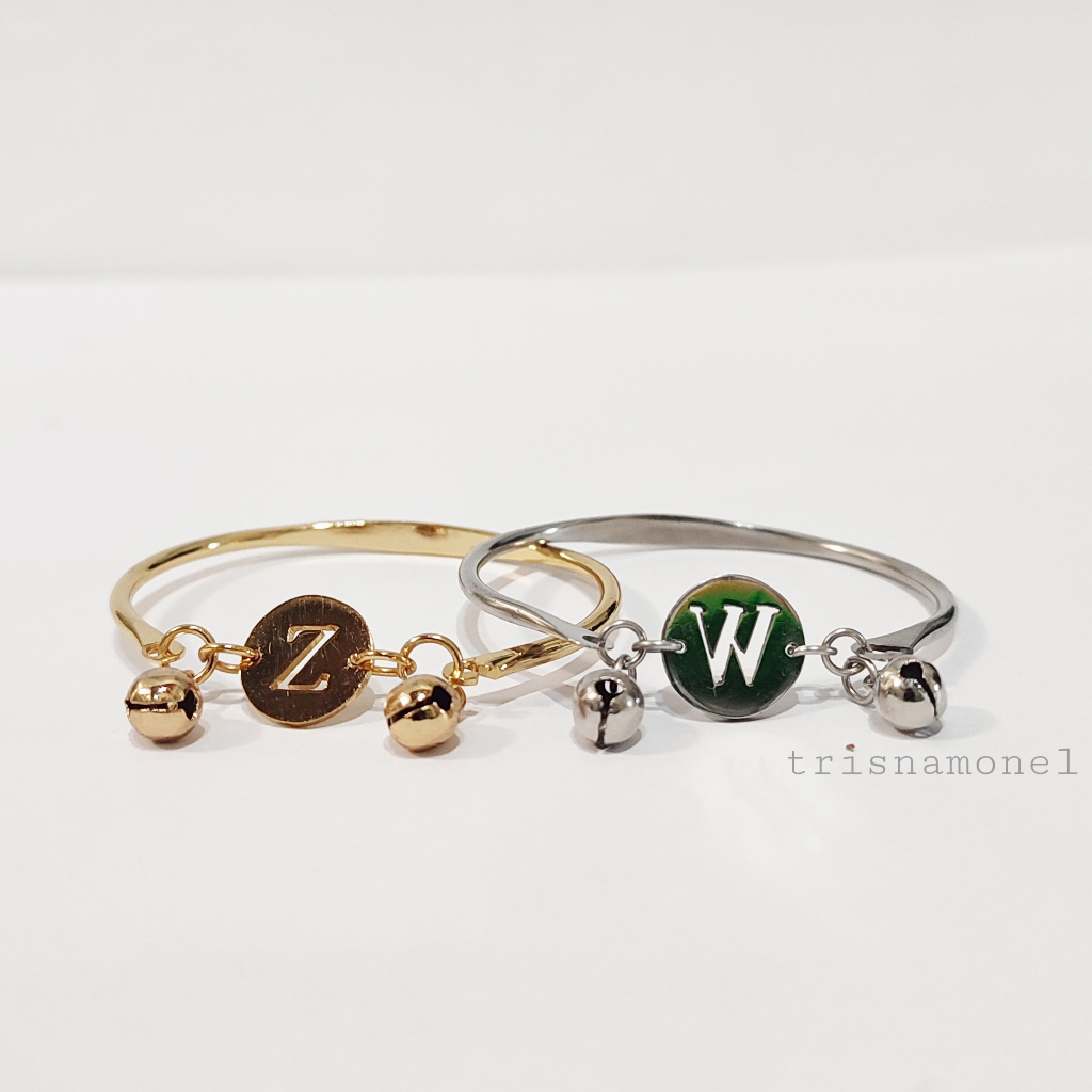 ANAK SAMPAI DEWASA !!! gelang custom huruf gold dan silver motif bulat