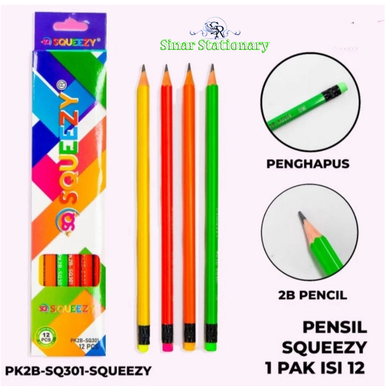 

Pencil Pensil 2B Squeezy 1 Box isi 12 Pcs / Pinsil 2B PK2B-SQ301