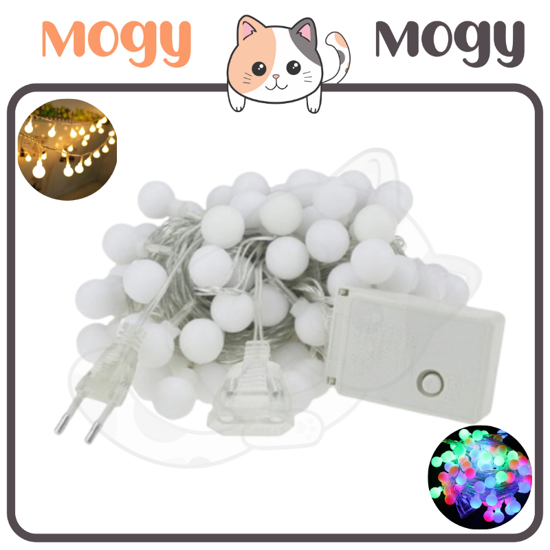 MOGYMOGY Lampu Tumblr Bulat 10 Meter Lampu Natal Model Ping Pong Lampu Led -+ 43 Pcs Lampu Hias Dekorasi