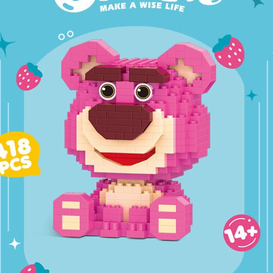 Mainan Balok Susun Karakter Cute Bersepeda kuromi Mainan Anak Lotso / Mainan Edukasi DIY Balok Blok Pink Bear / Nano Block  Hiasan Bunga Flowers Lego 3D Puzzle Brick Mini