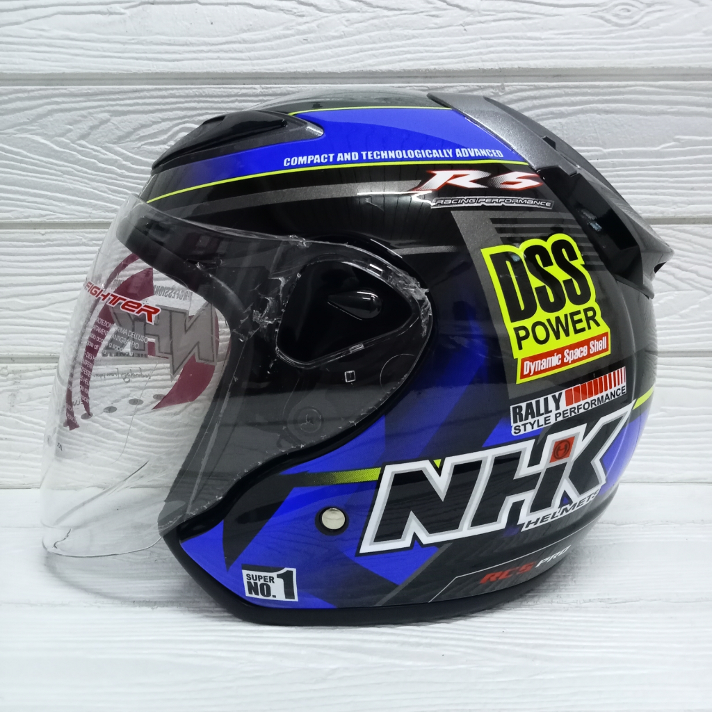 HELM NHK R6 RALLY 02 BLACK BLUE HALF FACE