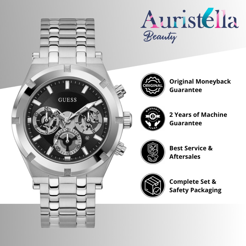 (ORIGINAL - BERGARANSI) JAM TANGAN GUESS CONTINENTAL GW0260G1 SILVER STAINLESS STEEL STRAP ORIGINAL 