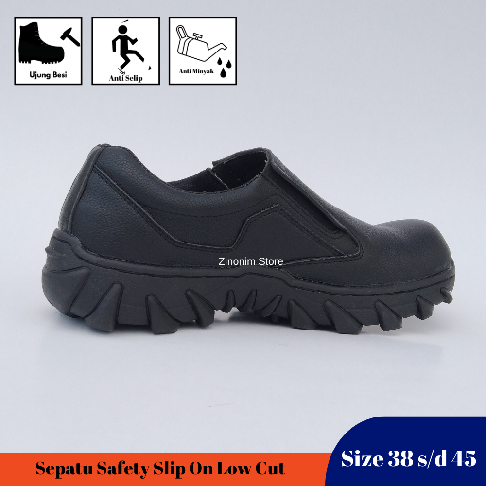 Sepatu Septi Pria Ujung Besi Hitam Slip On Kerja Tanpa Tali Ukuran 38 39 40 41 42 43 44 45 Zinonim Store