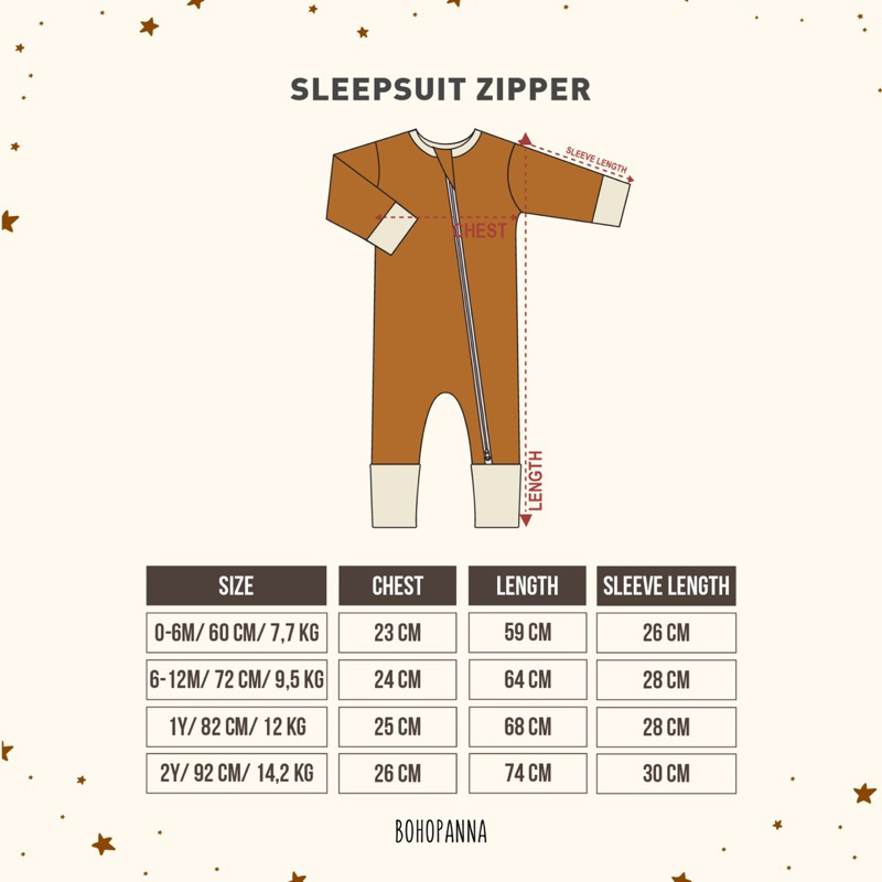 Bohopanna Sleepsuit Zipper Polos Unisex NB-2thn / Sleepsuit Bayi