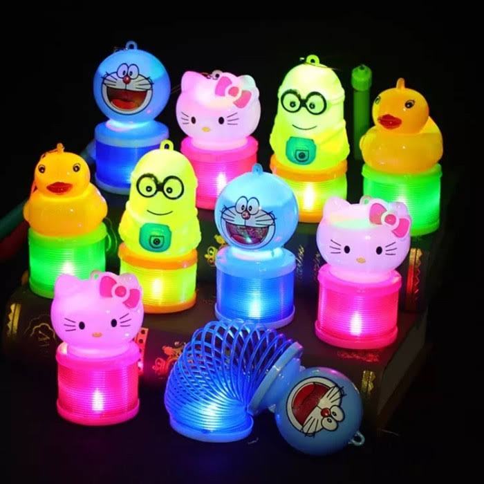 Mainan Anak Spring LED Rainbow Lampu Per LED Lampion Led karakter Led Rainbow Hello Kitty - Bebek - Doraemon - Minion