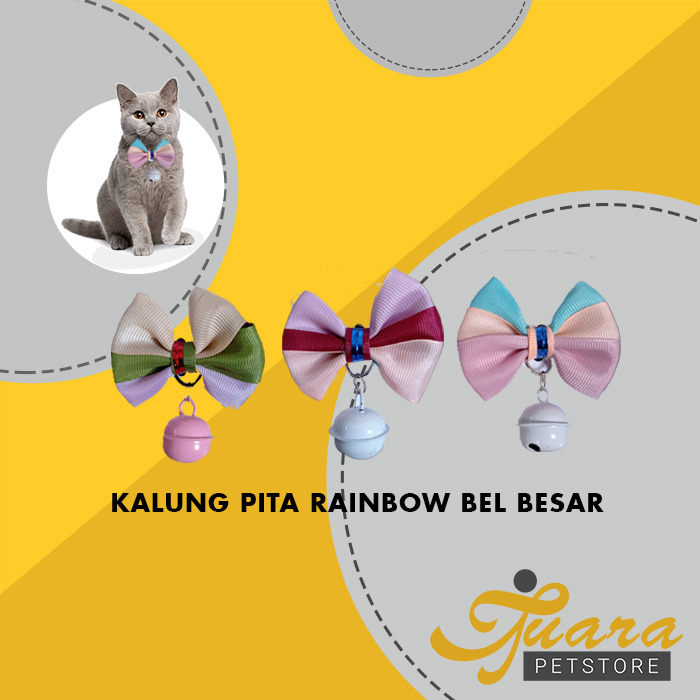 Kalung Kucing Anjing Pita Rainbow Motif Bel Besar