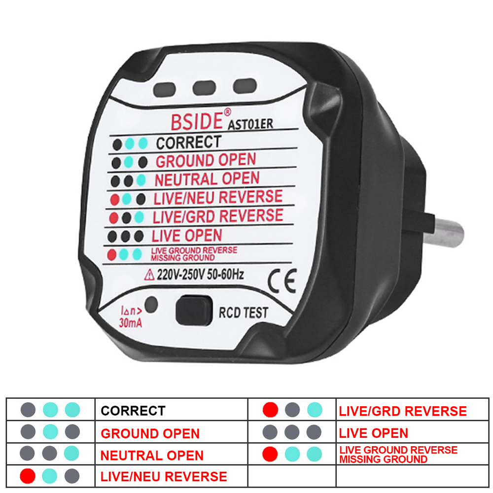 BSIDE Alat Detektor Tegangan Socket Tester LED Indicator - AST01ER - Black