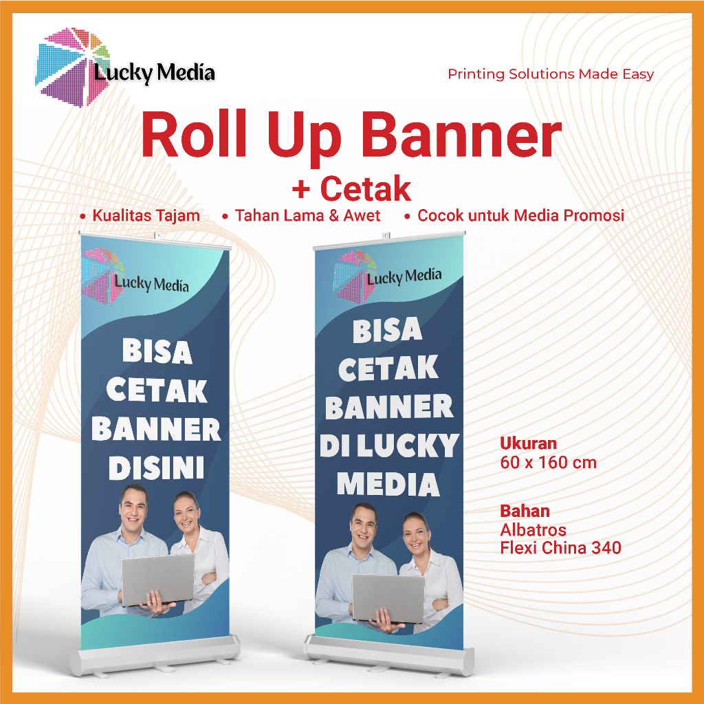 Roll Up Banner 60x160 + Cetak Custom Spanduk Roll Banner Aluminium Stand Poster Print Usaha Event