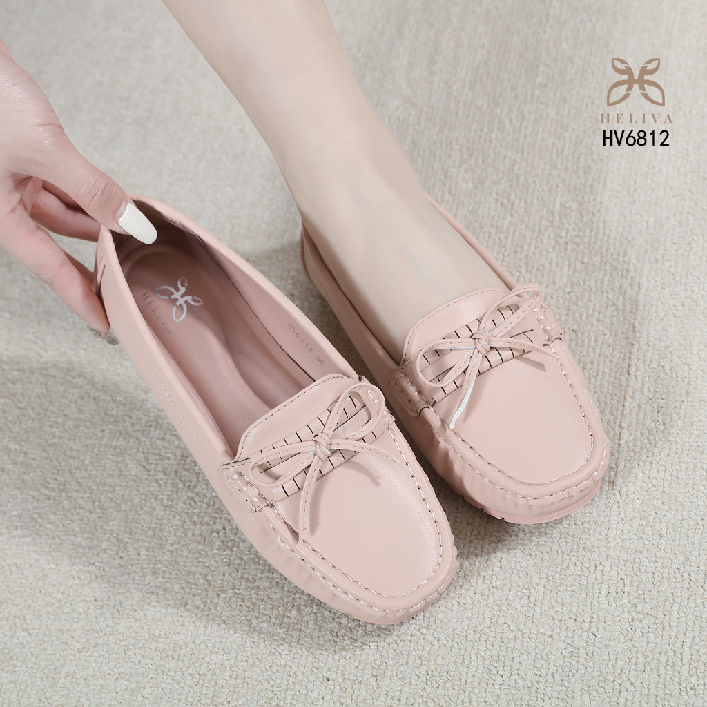 VYRA HELIVA Sepatu Flat Loafer Pita Bow Bahan Kulit Motif Polos Ujung Bulat HV6812 Original Brand