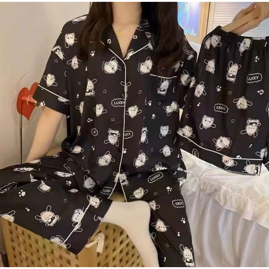 BM M33 SET BAJU TIDUR KEMEJA WANITA 3 IN 1 TERBARU SET KEMEJA PIYAMA KOREA
