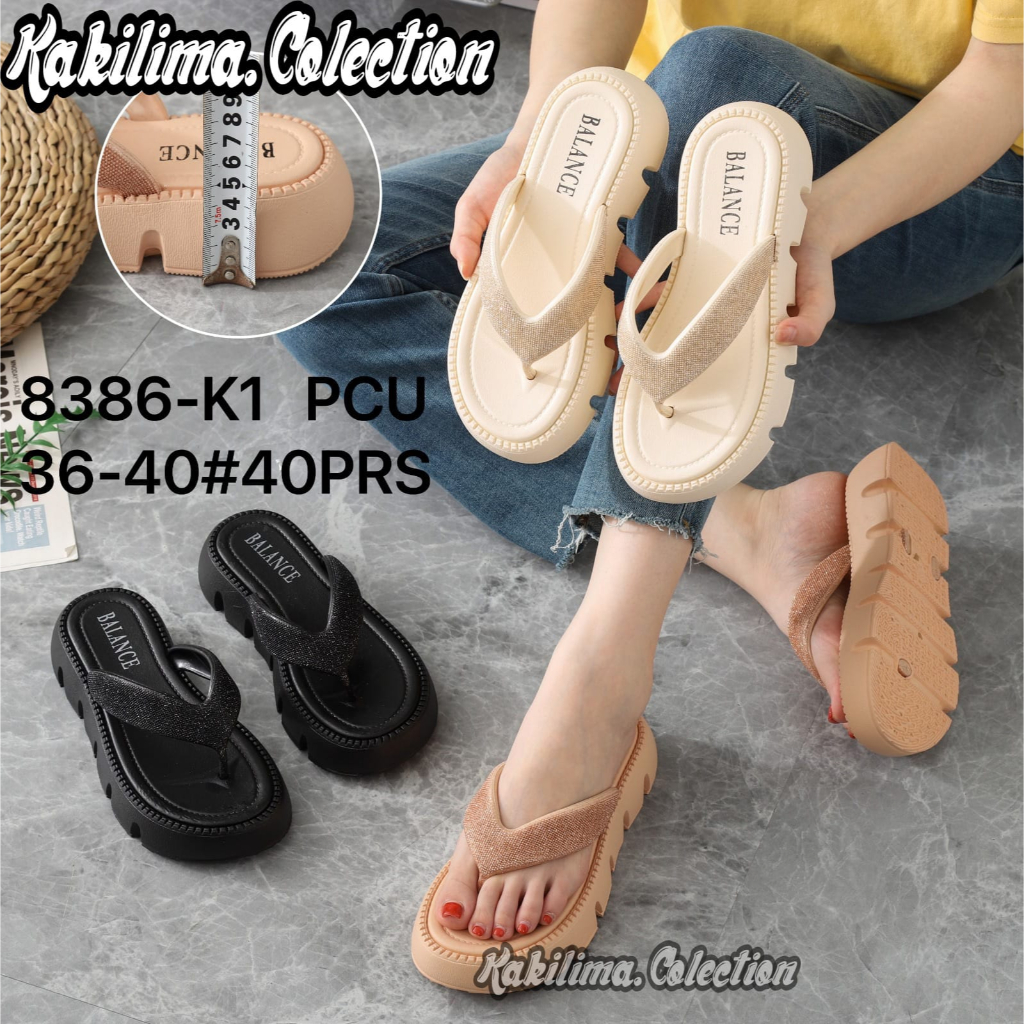 Sandal gliter karet jelly wanita sandal jepit santai perempuan