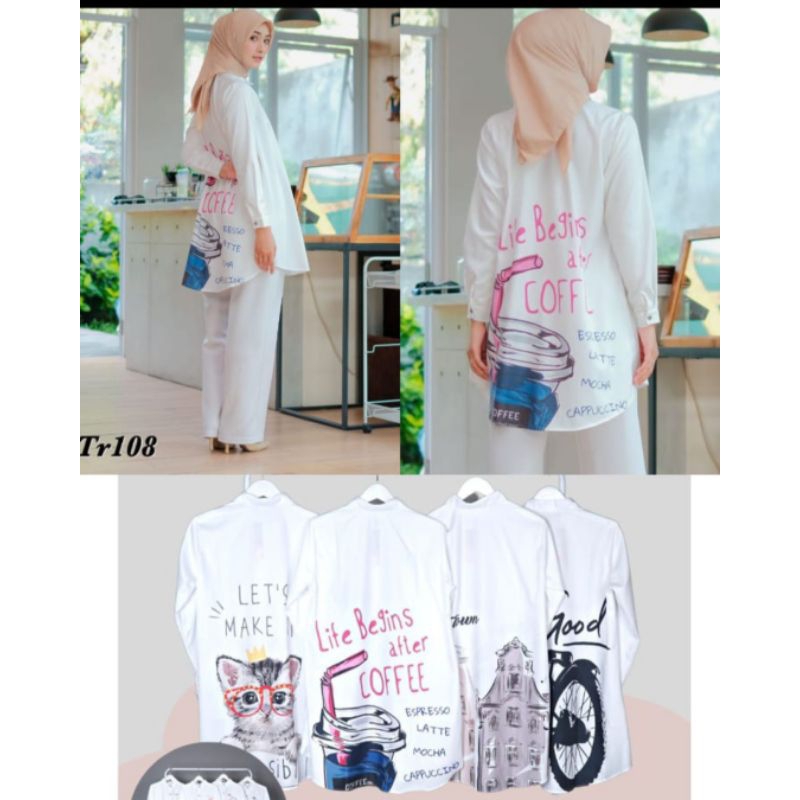 tunik katun, tunik putih, tunik katun toyobo, tunik printing, tunik motif